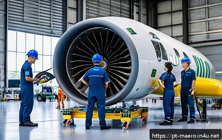 항공산업 채용 - A modern Brazilian aviation maintenance hangar scene showing diverse male and female technicians in ...