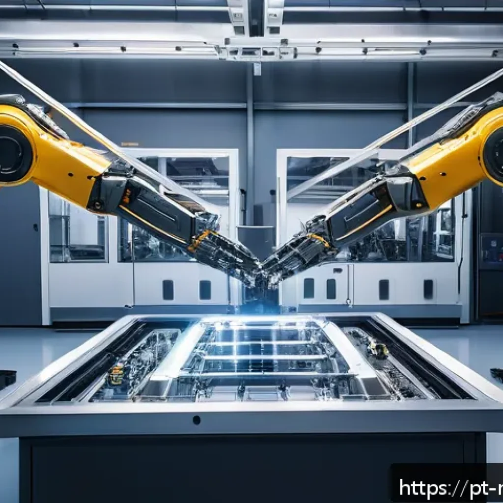 기계항공공학 최신 기술 - A futuristic aerospace manufacturing facility with advanced robotic arms assembling lightweight magn...