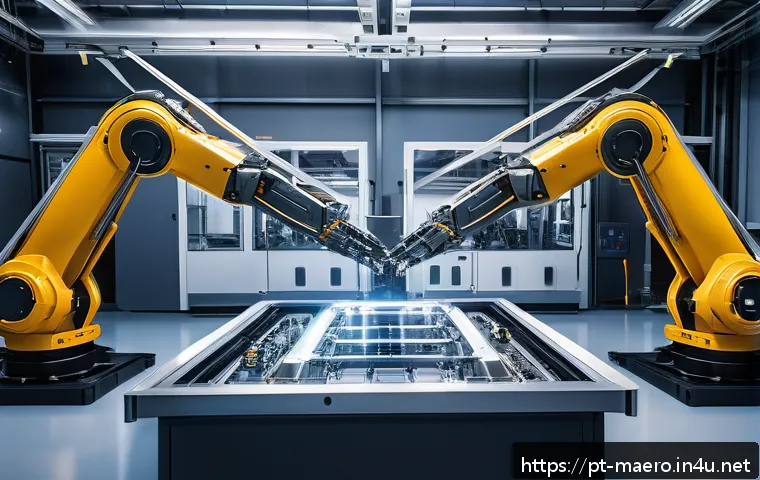 기계항공공학 최신 기술 - A futuristic aerospace manufacturing facility with advanced robotic arms assembling lightweight magn...