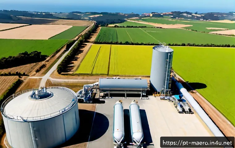 Home 17 재생 가능한 항공 연료 - Photorealistic sustainable aviation fuel production scene in Portugal, wide view of a modern coastal...