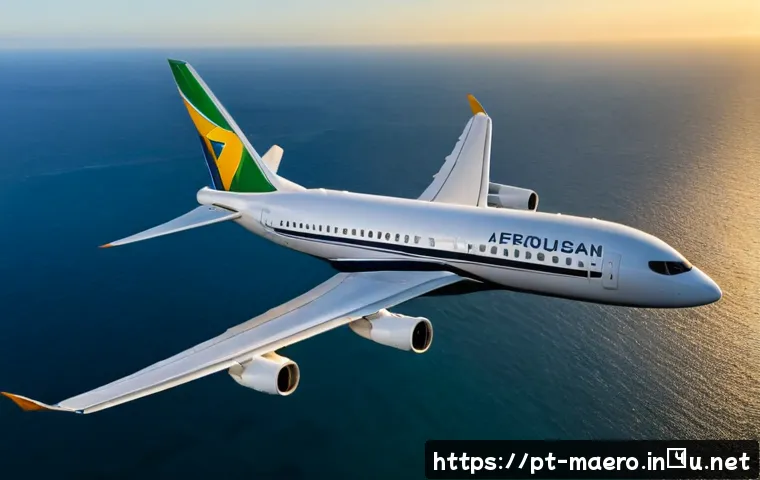 항공기 연료 효율 개선 - Photorealistic modern passenger aircraft with elegant aerodynamic winglets cruising above the Brazil...